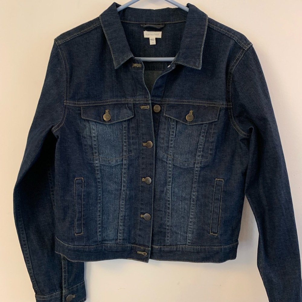 Garnet Hill Size 10 Denim Jacket Blue Dark Wash Fading New no Tag